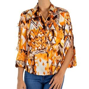 VTG Escada 1960’s SZ 38 Orange Brown 100% Silk Charmeuse Blouse Open Tie Sleeve
